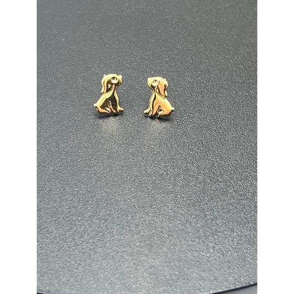 14k Yellow Gold High Shine Sitting Animal Dog Puppy Pup Stud Earrings - Picture 8 of 9